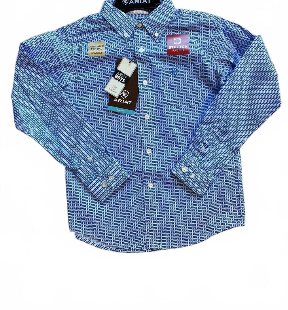 NEW ARIAT boys nory classic long sleeve shirt in white